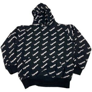 Supreme All Over Print Logo Hoodie Pullover Sweatshirt Youth Large Black Fair